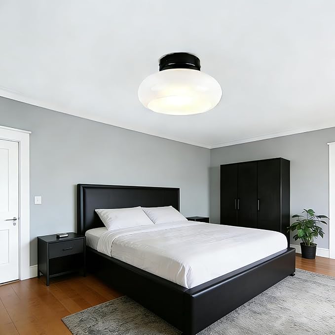 Black Semi Flush Mount Ceiling Light Mid Century Modern Entryway Light Fixture 11” Glass Globe Flush Mount Light Fixture for Hallway Kitchen Bedroom Closet