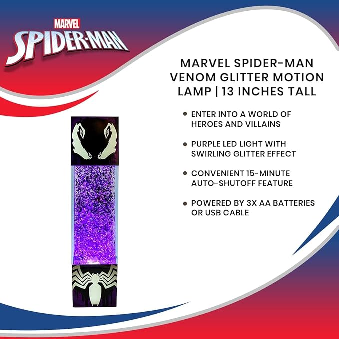 Ukonic Marvel Spider-Man Venom Glitter Motion Mood Light | Nightstand Table Lamp with LED Light for Bedroom, Desk, Living Room | Home Decor Room Essentials | Superhero Comic Book Gifts | 13 Inches