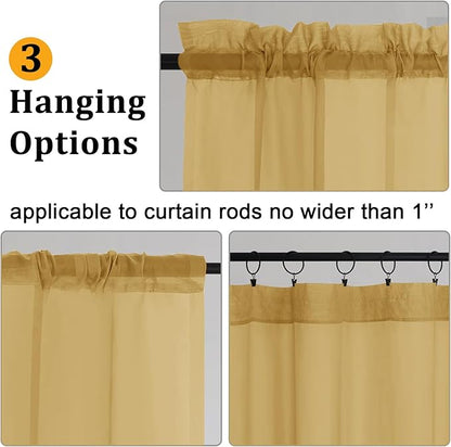 Gwine Gold Sheer Curtains 63 Inch Length for Living Room 2 Panels, Light Filtering Rod Pocket Window Curtain Treatment for Bedroom, Voile Elegant Sheer Drapes，Each 42" Wx63 L, Gold