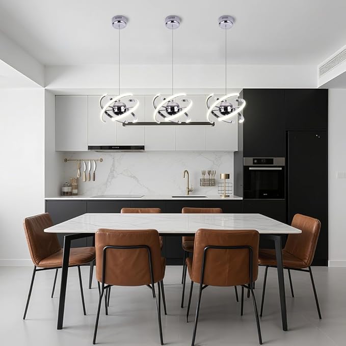Modern Pendant Lights Kitchen Island,Silver Hanging Light Lamp,Pendant Light Fixtures for Dining Room Ceiling,Kitchen,Foyer,Living Room,Bedroom,Entryway,Over Table,Adjustable Shape,26W,Acrylic