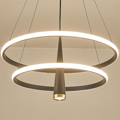 ORANOOR Modern LED Chandelier, Dimmable 20in Black Kitchen Pendant Light Fixture Dining Room Lights Ceiling Hanging, 2 Ring Round Chandeliers for Bedroom Living Room Staircase Over Table (3360lm)