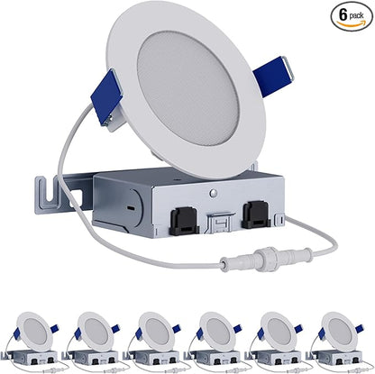 HALO HLB 4 inch LED Recessed Ceiling Light Canless Dimmable Selectable Lumens and Selectable Color 27/30/35/40/5000K 6-Pack Wet Location Indoor Outdoor Airtight HLB4LSFS5-6PK