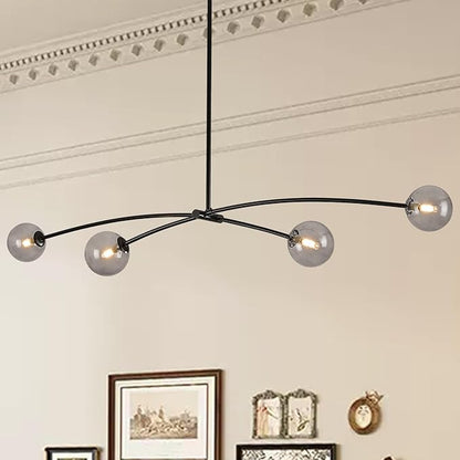 L51” Black Sputnik Chandelier Modern 4 Lights Dining Room Light Fixture Mid Century Smoke Glass Globe Ceiling Pendant Lighting Contemporary for Kitchen Island Bar Bedroom Home Office