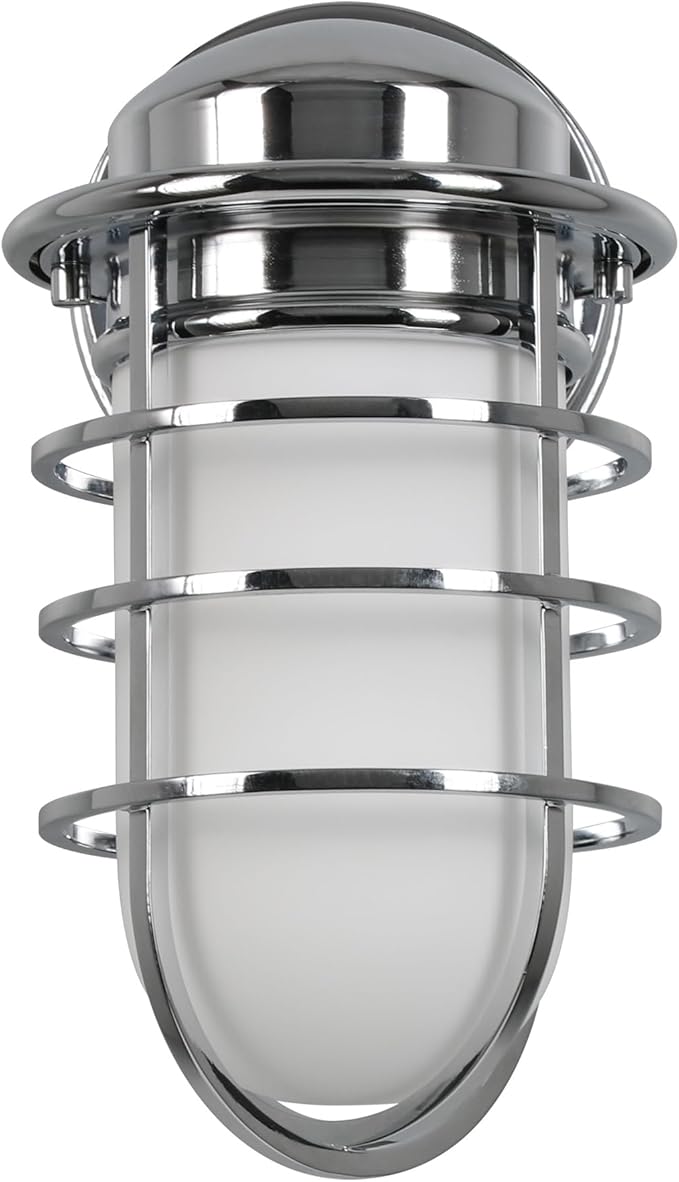 Design House 588947-PC Seaton Classic Industrial 1-Light Indoor Dimmable Wall Light with Removeable Metal Wire Cage and White Opal Frosted Glass for Kitchen Hallway Bedroom Bathroom, Polished Chrome