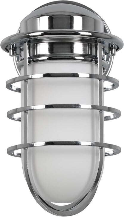 Design House 588947-PC Seaton Classic Industrial 1-Light Indoor Dimmable Wall Light with Removeable Metal Wire Cage and White Opal Frosted Glass for Kitchen Hallway Bedroom Bathroom, Polished Chrome