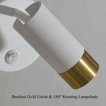 DUHU Wall Sconce Lights for Bedroom,White Wall Light with Switch,Indoor Modern Gold Hardwired Sconces Wall Lighting with Rotatable Lampshade,Wall Lamps for Living Room,Corner,Hallway,Bar,Wall Decor