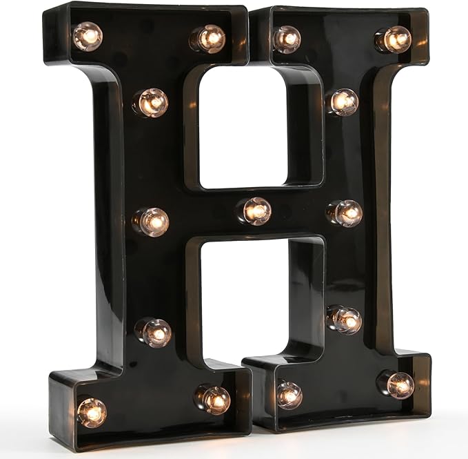 OYCBUZO Light Up Black Alphabet Marquee Letters Sign LED Marquee Number Lights Sign for Night Light Home Bar Christmas Lamp Birthday Party Wedding Decoration H