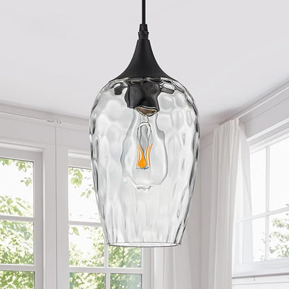 Glass Pendant Lights Kitchen Island, Black Pendant Light Fixtures with Hand-Blown Clear Glass Modem Farmhouse Hanging Light for Kitchen Sink Dining Room Bedroom