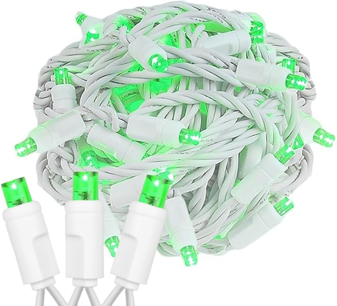 Novelty Lights 25ft Christmas String Lights, 50 Green LED Bulbs on White Wire, 6" Spacing, Connectable Indoor Outdoor Commercial Grade Lighting for Holidays Patio Weddings