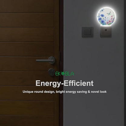 EKOBLA Butterfly & Wildflower Plug-in Night Light, Spring Garden Floral LED Nightlight with Auto Sensor for Kitchen, Bedroom & Bathroom