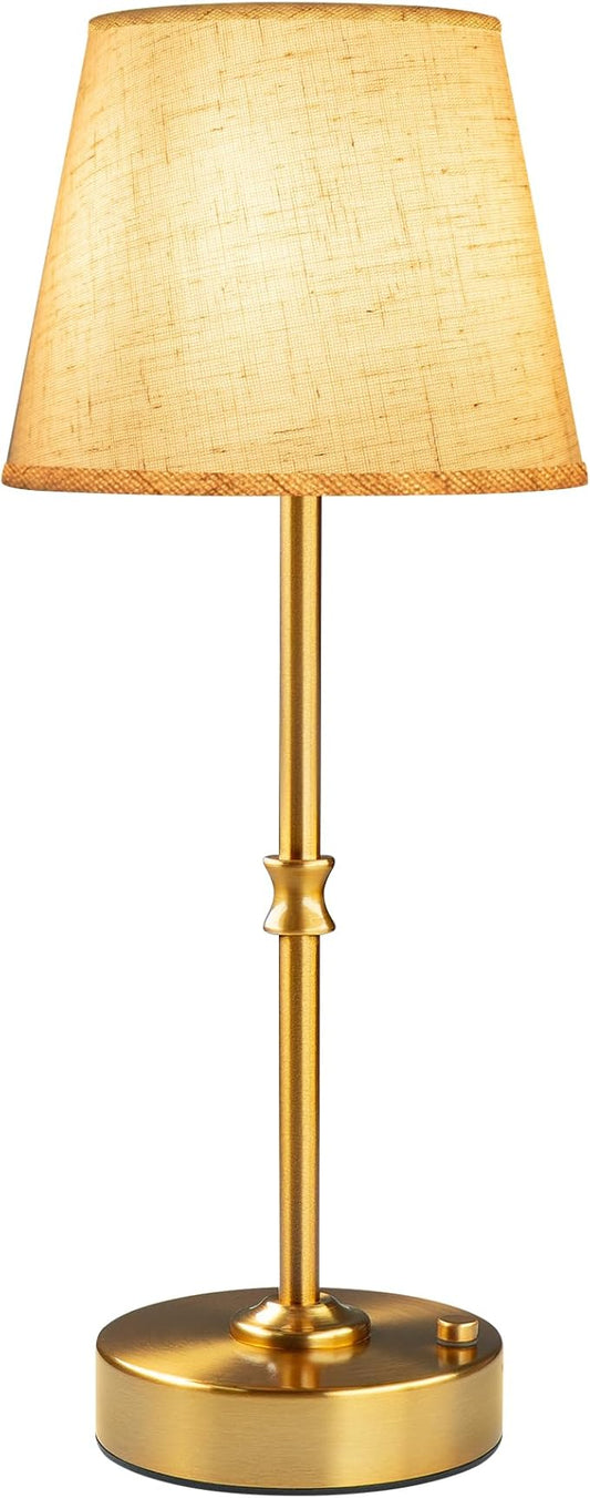 EppieBasic Cordless Table Lamp Rechargeable: Fast Charging & Long Lasting - 2700K Warm Light Small Vintage Gold Side Table Lamps - Dinning Living Room Bedroom - Linen Shade