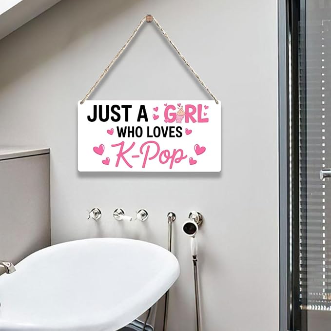 K-pop Gifts for Teen Girls, Music Gifts for Women, Kpop Wood Sign Gift for Girl decorations, Rustic Anime Lovers Wooden Hanging Plaque for Home 12 × 6 Inches White