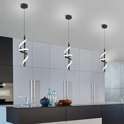 Spiral Led Pendant Light Fixtures, 5500K Cold White Modern Led Pendant Light Kitchen Island, Adjustable Height Kitchen Island Lights Fixtures for Dining Room Kitchen Bedroom Sink, 3 Packs