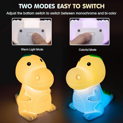 LED Cute Dinosaur Night Light, Cute Silicone Dinosaur Lamp and Animal NightLight, LED Squishy Animal Light for Sleep, Kawaii Bedside Lamp Room, Rechargeable Bedside Touch Silicone Lamp