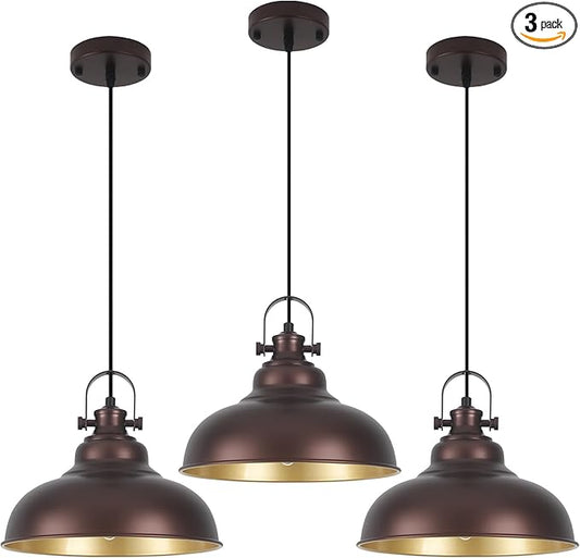 Bronze Pendant Lights Kitchen Island 3 Packs, 11.4 Inch Industrial Kitchen Pendant Lights, Farmhouse Pendant Light Fixtures, Island Pendant Light for Kitchen Island, Dining Room, Bedroom