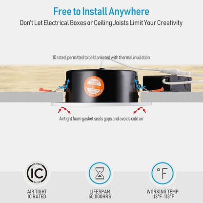 TORCHSTAR 6 Inch Gimbal LED Recessed Lighting with Junction Box, 13.5W IC Rated Air Tight Directional Swivel Downlight, CRI90+ Dimmable Canless LED Recessed Light, 4000K, ETL, Pack of 4