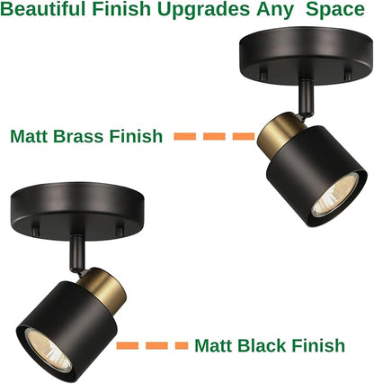 1 Light Track Lighting Kit,2 Packs Matt Black Brass Finish Adjustable Moden Flush Mount Ceiling Spotlight Wall Sconces for Kitchen,Hallway,Living Room Home Improvement