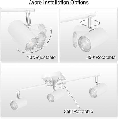AUQUEE 3 Light Track Lighting Fixtures Ceiling, White Kitchen Lighting Fixtures Ceiling, Track Lights Ceiling, Rotatable Light Heads, Modern Track Lights for Living Room,GU10 Bulb Not Included