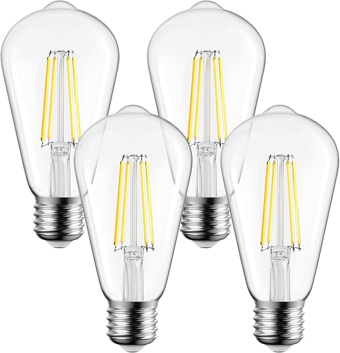 Brightown 4 Pack LED Edison Bulbs, 6W, Equivalent 60W, High Bright 5000K White,750 Lumens, Non-Dimmable, E26 Medium Base ST58 Antique Filament Bulbs with 83+ CRI for Ceiling Fan Bathroom Porch