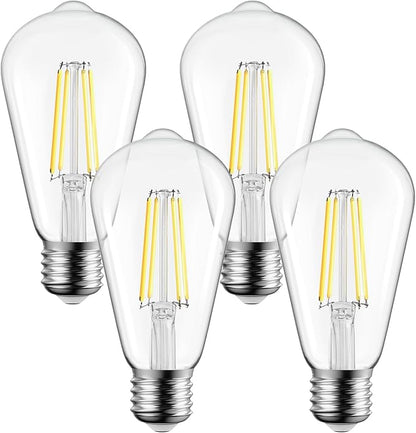 Brightown 4 Pack LED Edison Bulbs, 6W, Equivalent 60W, High Bright 5000K White,750 Lumens, Non-Dimmable, E26 Medium Base ST58 Antique Filament Bulbs with 83+ CRI for Ceiling Fan Bathroom Porch