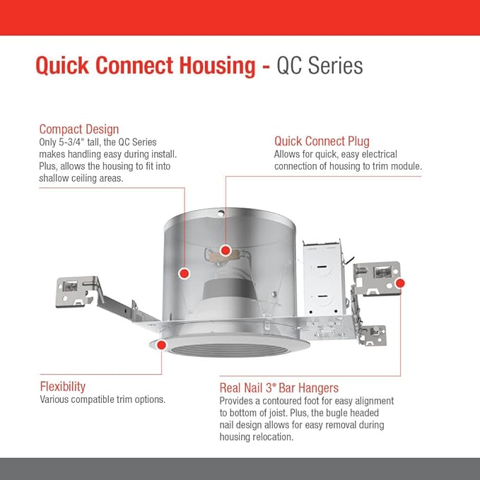 Juno 4" Quick Connect Housing for LED Recessed Lights for Remodel Projects, IC Rated, Air-Loc Sealed LED Recessed Light Housing, Includes Prewired Junction Box for Ceiling Lighting, 6-Pack
