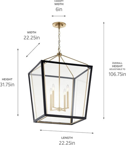 Kichler Delvin 4-Light Foyer Pendant Light Fixture, Updated Traditional Hanging Light with Clear Glass in Champagne Bronze and Black for Dining Room, Living Room, Kitchen (22.25" x 31.75"), 52620CPZBK