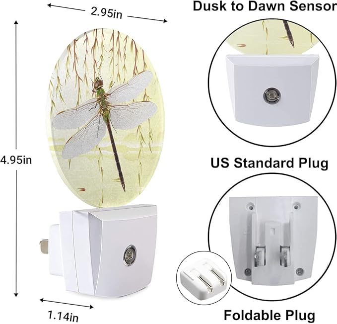 Retro Dragonfly Night Lights Plug into Wall Weeping Willows by The River Dragonfly Decorative Night Light Dusk to Dawn LED Lighting for Bedroom Bathroom Living Room