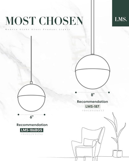 LMS Mid Century 3-Light Cluster Pendant Lights, Matte Black Kitchen Island Light Fixtures with White Globe Glass Shade, Adjustable Hanging Light for Home Office Bathroom Dining Room, LMS-186BK3