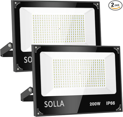 2 Pack 200W Led Flood Light, 20000lm 6000K Daylight White Outdoor Flood Lighting, Indoor Flood Light Fixture Landscape Security Floodlight Spotlight for Yard, Garden, Garage, Rooftop