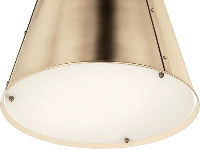 Kichler Etcher 1-Light Pendant Light Fixture with Etched Painted White Glass Diffuser in Champagne Bronze for Kitchen Island or Dining Room (17" x 13"), 52710CPZ