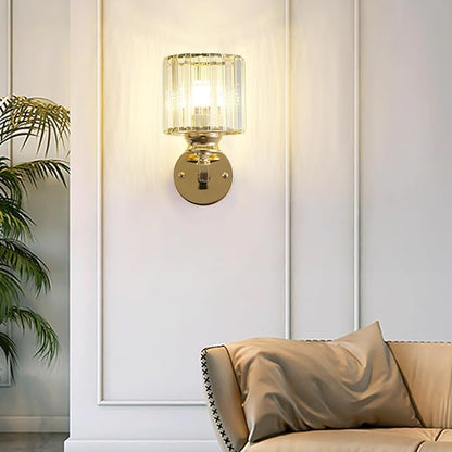 Hardwired Crystal Wall Sconces, Modern E27 Wall Lights, Gold Round Finish Wall Lamp for Living Room Bedroom Dining Room Hallway Entryway (Gold Round)