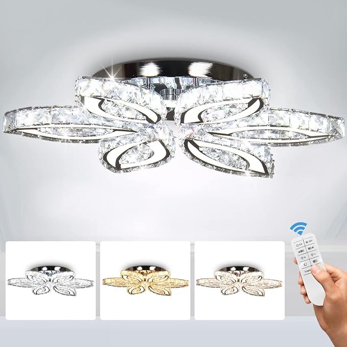 CLAIRDAI 20" Dimmable Modern Crystal Chandelier Flower Led Ceiling Light K9 Crystal Pendant Light Chandelier Led Acrylic Crystal Ceiling Light for Bedroom Living Room Dining Room