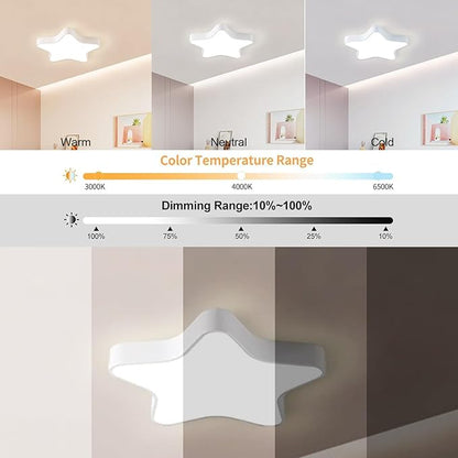 LED Ceiling Light Fixture, 20 Inch Modern Pentagram Recessed Ceiling Lights,3000K-6000K Dimmable Light, White 36W Close to The Ceiling Lighting Flush Mount Living Room Ceiling Lamp
