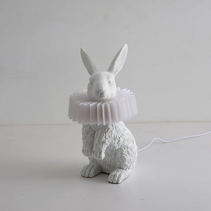 Cute Scarf Bunny Table Lamp, Resin Rabbit Nightstand Lamp with White Pleated PC Lampshade, USB Plug Energy Efficient LED Night Light, Kids Bedside Lamp for Bedroom Nursery Room Decor