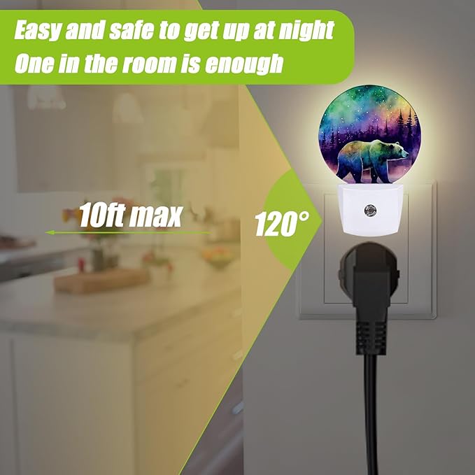 Aurora Forest Night Light,Magical Bear Night Lights Plug into Wall for Kitchens Toilets Bedroom Decorative Half Round Nightlight Led Lamp 0.5W Sleep Friendly