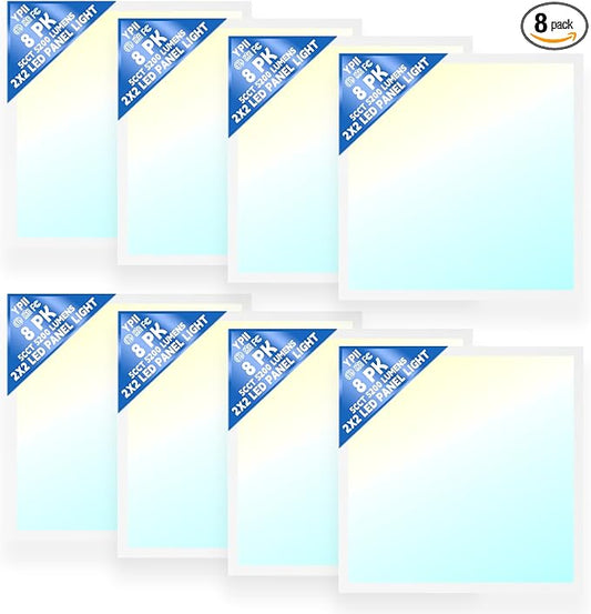 8Pack 2x2 LED Flat Panel Light LED Drop Ceiling Light Fixture, 5 CCT 3000K-6500K Adjustable & 5 Wattage Selectable Recessed Back-Lit Fixture for Office, ETL Listed