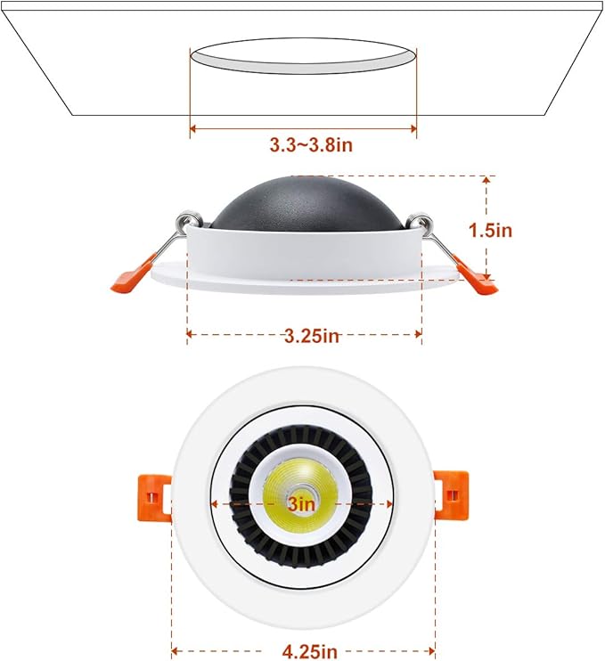 3.5 Inch Eyeball Gimbal LED Recessed Lighting Dimmable Downlight, 7W (70W Halogen Equivalent) Adjustable Spotlight, 4000K Natural White, CRI80, Ceiling Light with LED Driver (4 Pack)