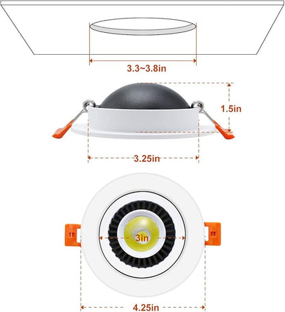 3.5 Inch Eyeball Gimbal LED Recessed Lighting Dimmable Downlight, 7W (70W Halogen Equivalent) Adjustable Spotlight, 4000K Natural White, CRI80, Ceiling Light with LED Driver (4 Pack)