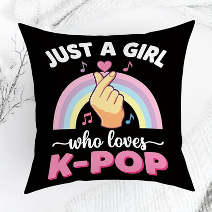 K-pop Decor, Just a Girl Who Loves K-pop Room Decor, Rustic Anime Lovers Throw Girls K-pop Gifts Pillow Covers for Living Room Home Girl Bedroom Decoration Gifts-Rainbow