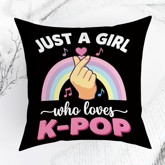 K-pop Decor, Just a Girl Who Loves K-pop Room Decor, Rustic Anime Lovers Throw Girls K-pop Gifts Pillow Covers for Living Room Home Girl Bedroom Decoration Gifts-Rainbow