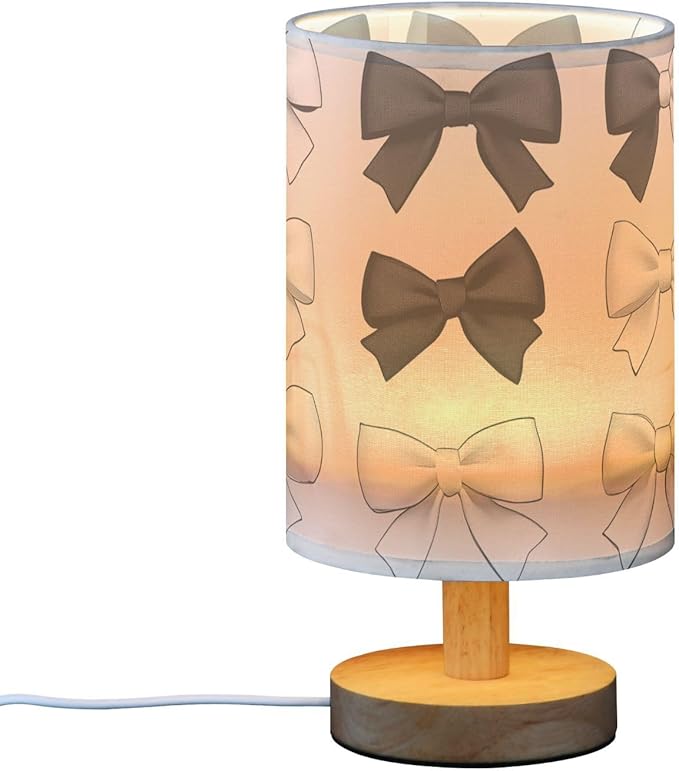 Bedside Table Lamp Black White Bows Nightstand Lamp with Wood Desk Lamps for Bedroom Living Room Nursery Office Home Decor