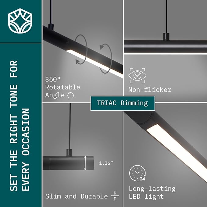 Solvita Professional LED Billiard & Pool Table Light, Non-Flickering & Evenly Distributed Light Source & Adjustable Height - Rotaflex, Bright White 3000K (52 inch)
