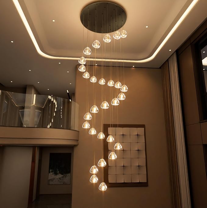 HAIXIANG 13ft Modern LED Chandeliers for Entryway Living Room Long Light High Ceiling Dining Room Light Dimmable Pendant Lighting Fixtures Chandelier for Foyer Staircase 2700K 6000K Lighting Black