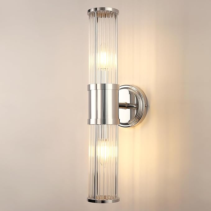 DORESshop Silver Wall Sconce, 19.6” Sconces Lighting, 2-Light Modern Light Fixtures, Bathroom Vanity Light for Living Room, Bedroom, Sconces Wall Decor, 1pack