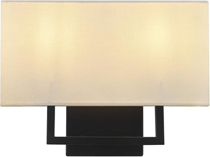 Globe Electric 2-Light Wall Sconce, Matte Black, White Linen Shade, Rectangular Cutout Body, Dimmable, 65000081