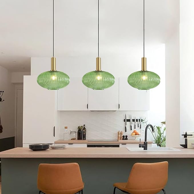 KCO Lighting 11.8'' Modern Gold Globe Pendant Light Black Green Glass Bathroom Fixture Adjustable Brass Round Lights Kitchen Island Large Farmhouse Ceiling (L1143-G)