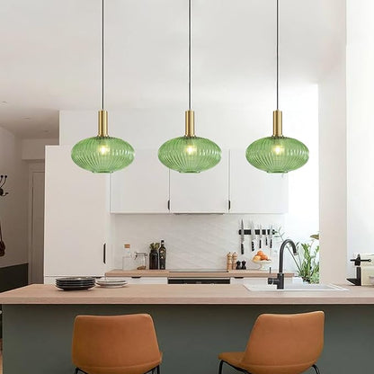 KCO Lighting 11.8'' Modern Gold Globe Pendant Light Black Green Glass Bathroom Fixture Adjustable Brass Round Lights Kitchen Island Large Farmhouse Ceiling (L1143-G)
