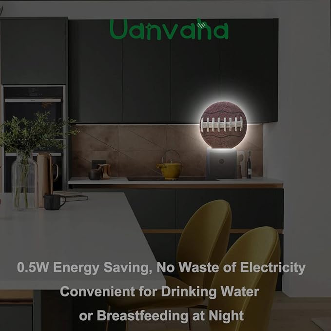 Night Lights Plug into Wall American Football Laces Close Up Night Light Dusk to Dawn Sensor LED Lighting for Bedroom Bathroom Living Room, 0.5W Sleep Friendly
