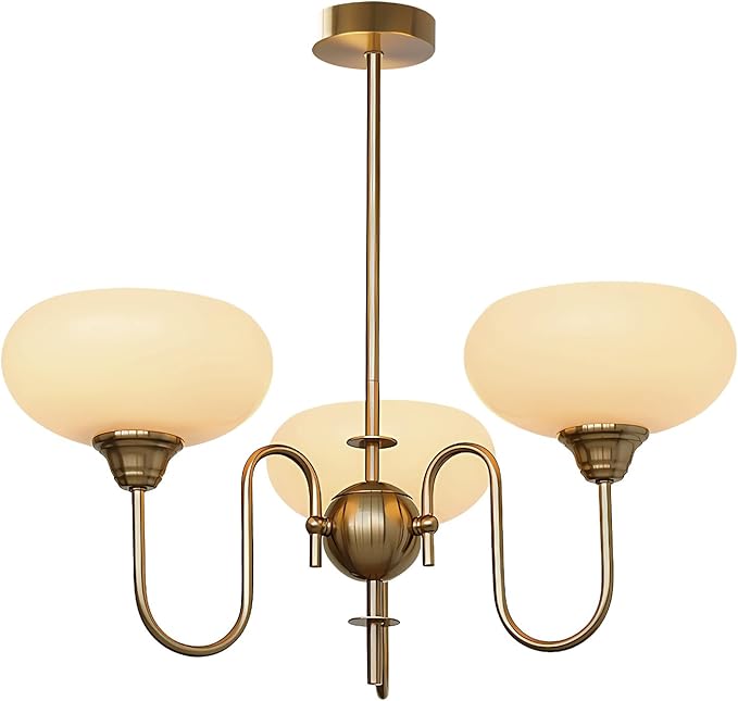 BOKT Modern Gold Globe Chandelier Light Fixture Mid Century 3-Lights Large Glass Sputnik Chandelier Pendant Light Anti Brass Sputnik Flush Mount Ceiling Light Vintage Kitchen Dining Light