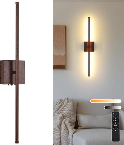 Rechargeable Battery Operated Wall Sconces, 11000mAh Faux Walnut Finish Wall Lights with Remote Control, 350°Rotate Dimmable Wall Lamp, 3 Color Temperatures, for Bedroom Living Room Hallway, 1 PCS